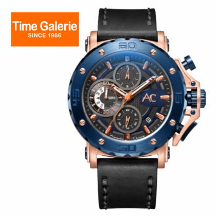 Alexandre Christie ALCW9205MCLURBU 47MM Black Leather Strap Men Chronograph Watch